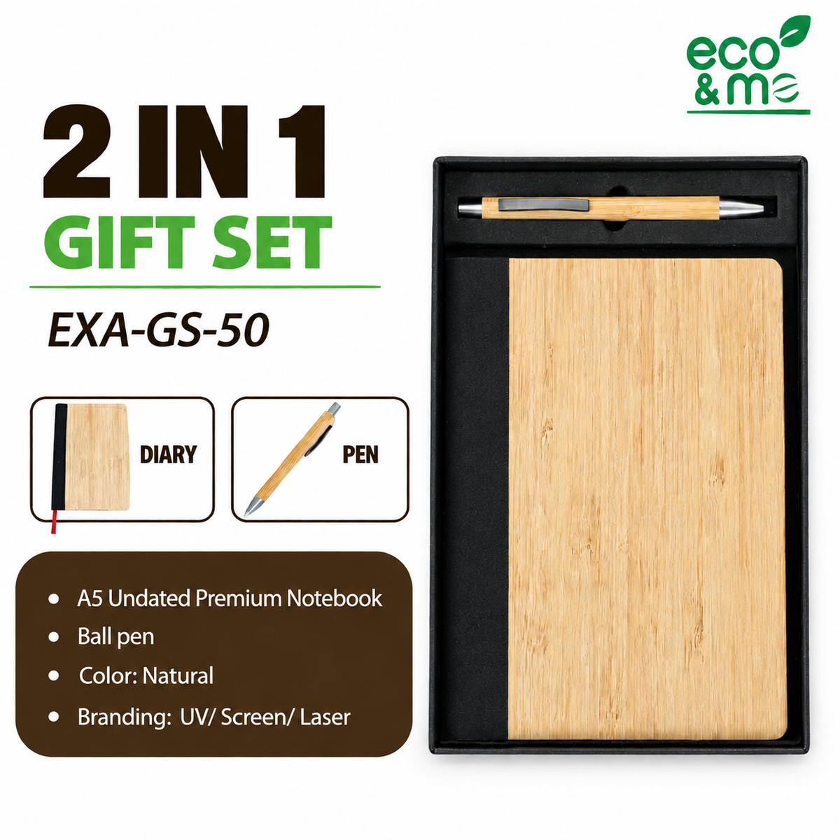 2 in 1 Bamboo Set | Diary & Pen | EXA-GS-50