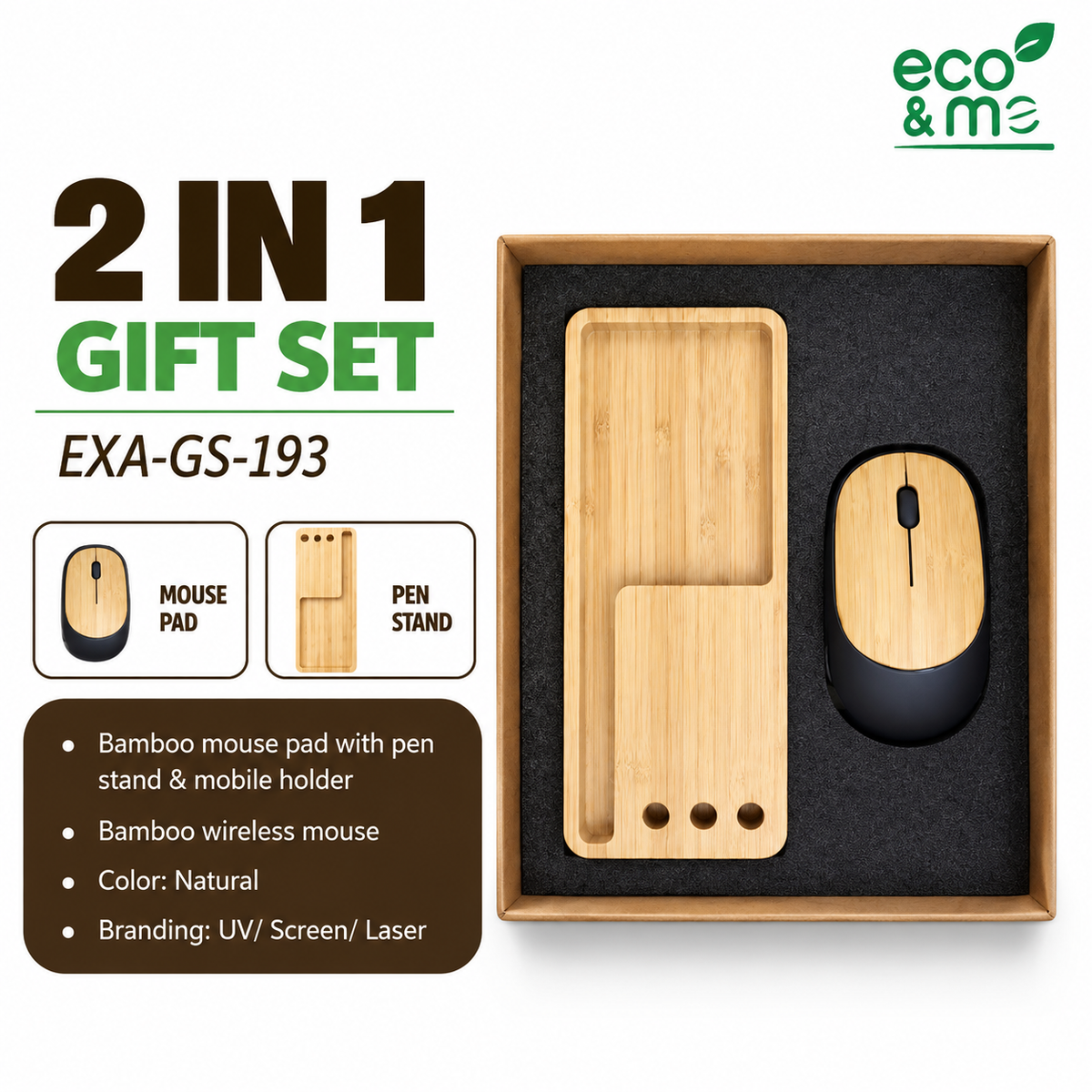 2 in 1 Bamboo Set | Mousepad & Pen-Stand | EXA-GS-193
