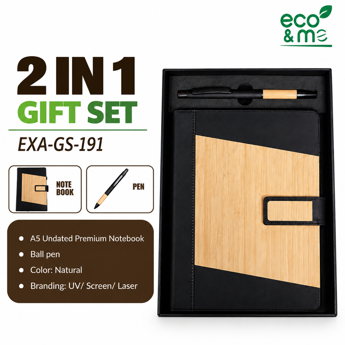 2 in 1 Bamboo Set | Notebook & Pen | EXA-GS-191