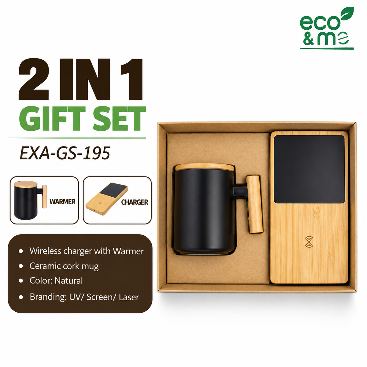 2 in 1 Bamboo Set | Warmer & Charger | EXA-GS-195