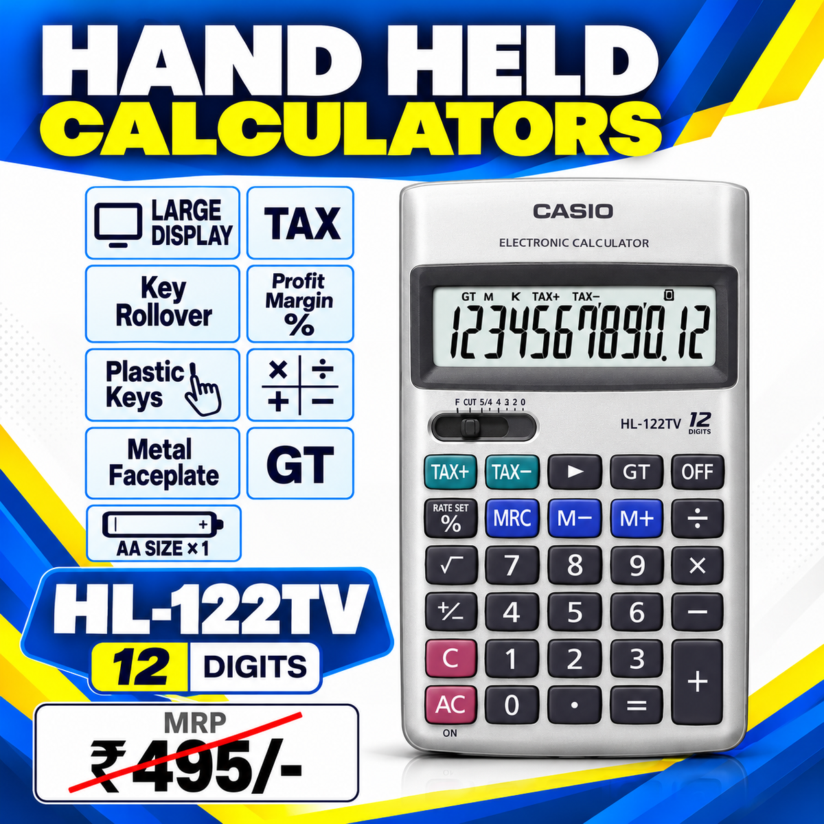 CASIO Calculator | HL-122TV (12 Digits) | Hand Held