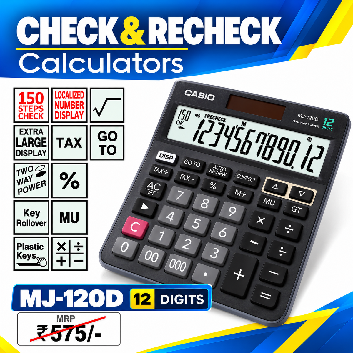 CASIO Calculator | MJ-120D (12 Digits) | Check & Correct Calculators