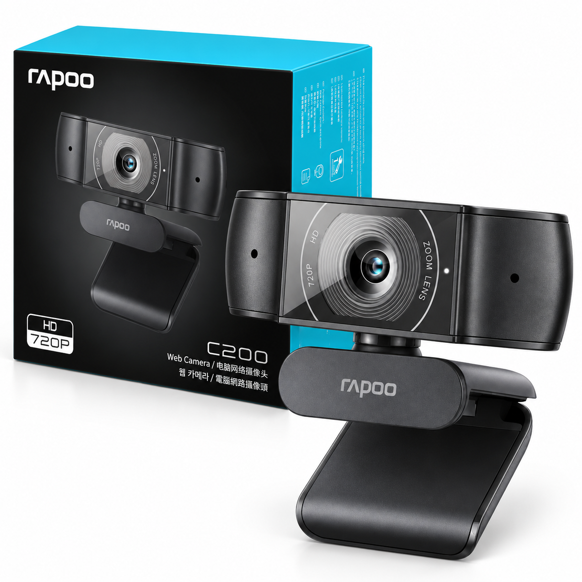 Rapoo C200 Web Camera 720P | HD Webcam with Microphone | HD Webcam with Microphone | 100-degree Wide Angle lens
