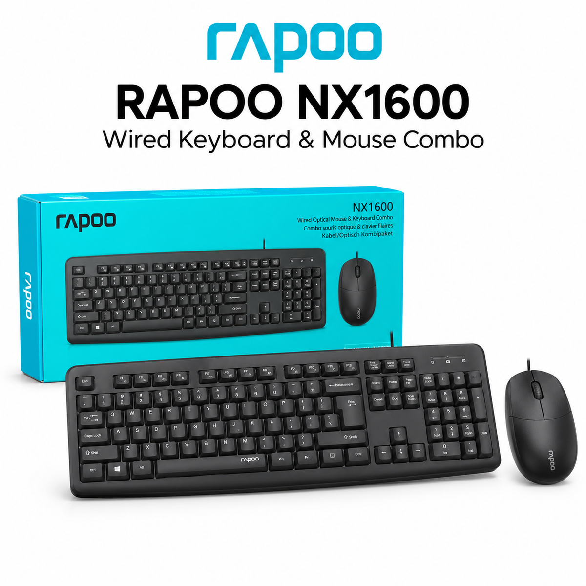 RAPOO NX1600 Keyboard & Mouse Wired Combo Black