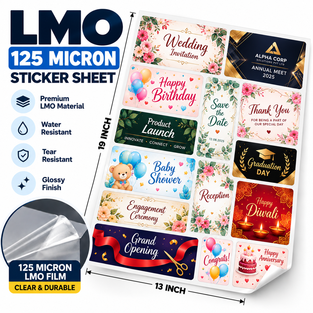 LMO Sticker Sheet 125, 200, 300 Micron