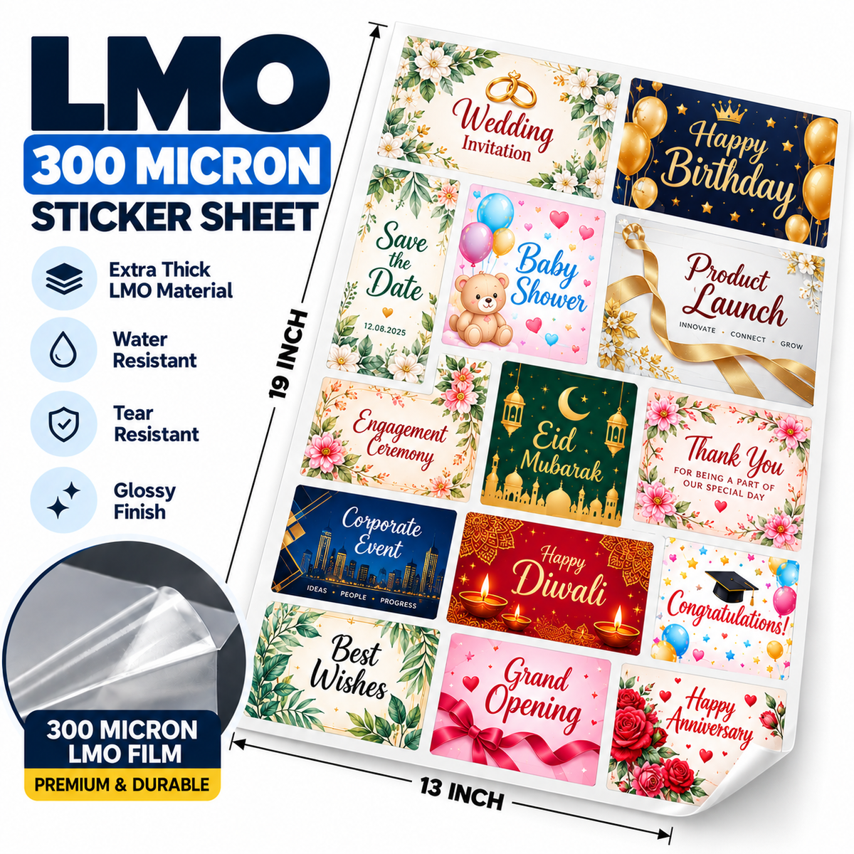 LMO Sticker Sheet 125, 200, 300 Micron