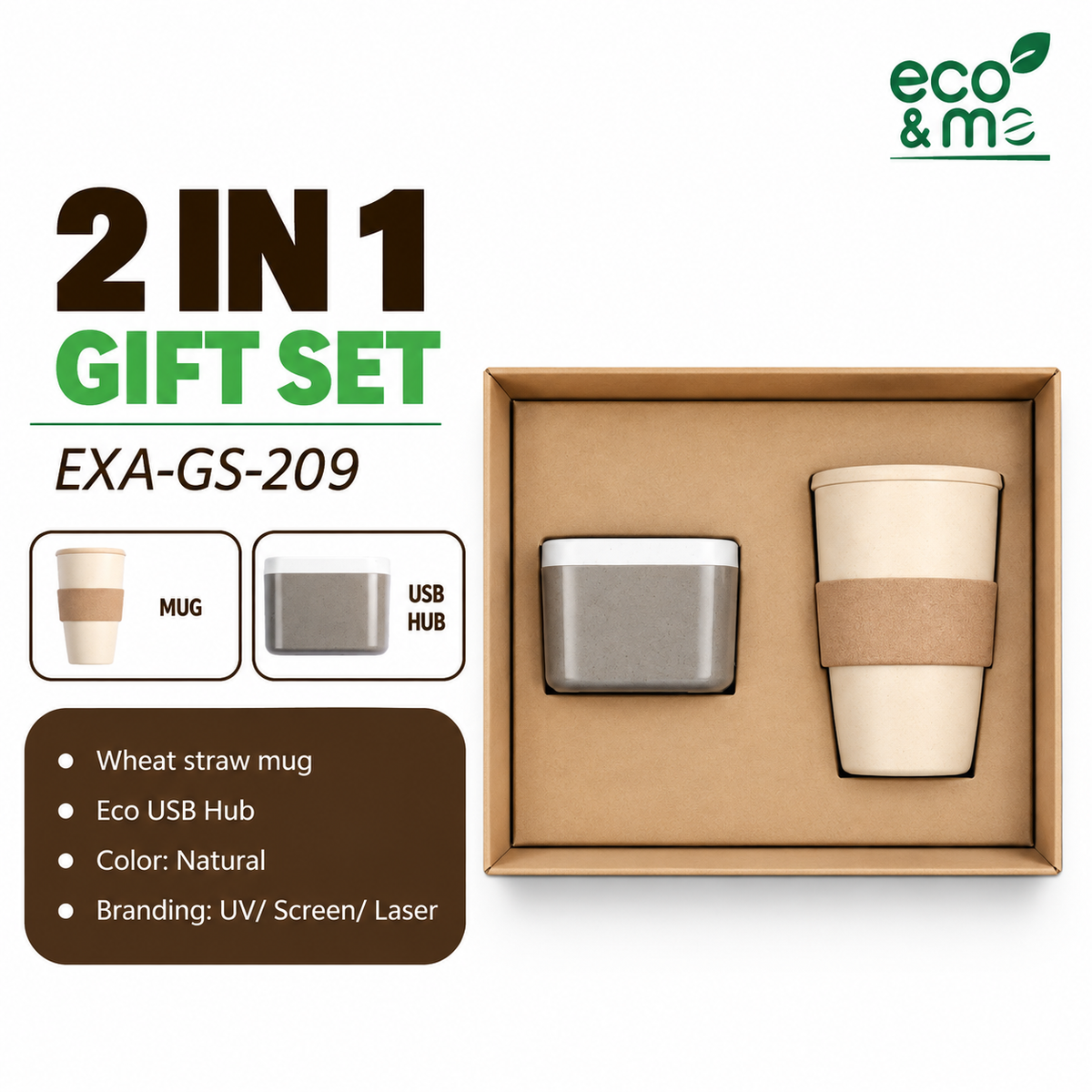 2 in 1 Bamboo Set | Mug & USB Hub | EXA-GS-209