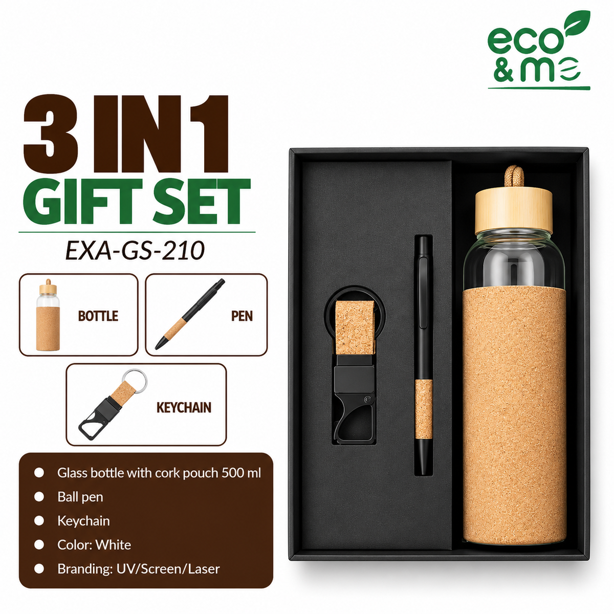 3 in 1 Bamboo Set | Keychain, Bottle & Pen | EXA-GS-210