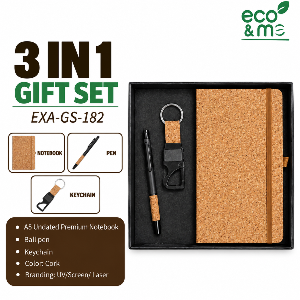 3 in 1 Bamboo Set | Notebook, Keychain & Pen | EXA-GS-182