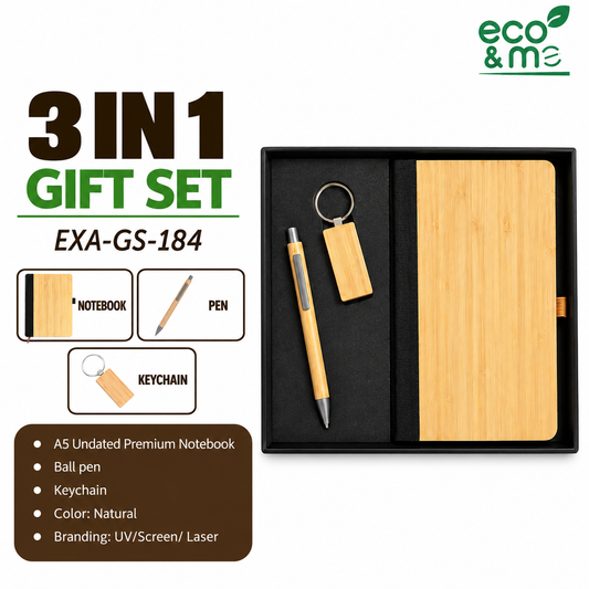 3 in 1 Bamboo Set | Notebook, Keychain & Pen | EXA-GS-184