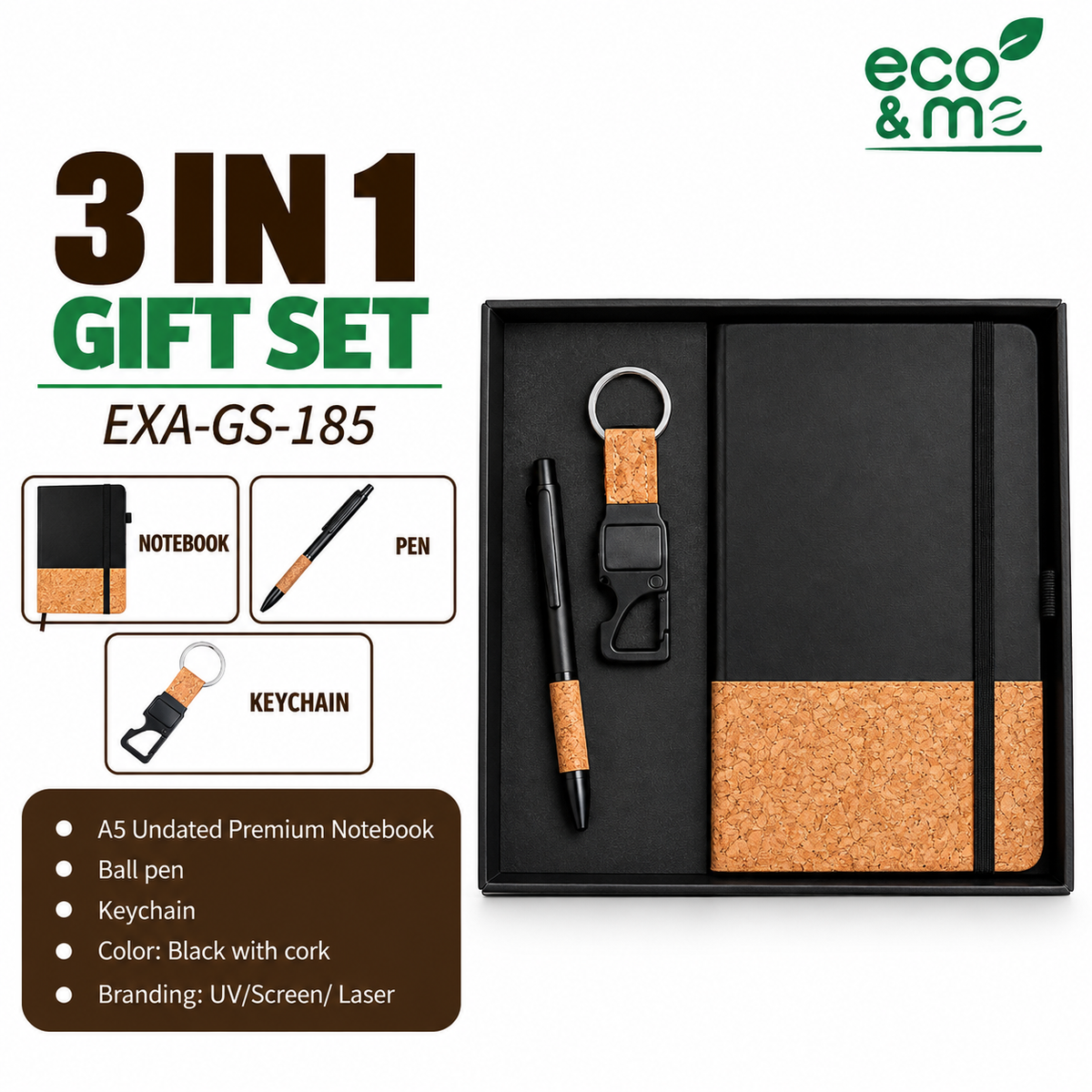 3 in 1 Bamboo Set | Notebook, Keychain & Pen | EXA-GS-185