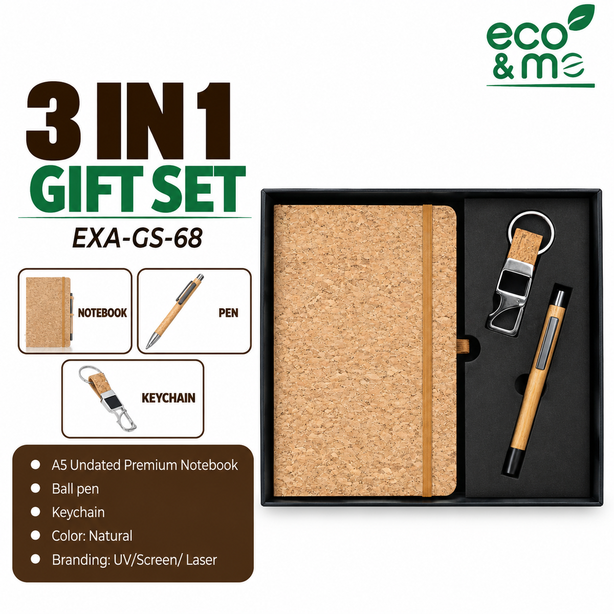 3 in 1 Bamboo Set | Notebook, Mug & Pen | EXA-EM-68