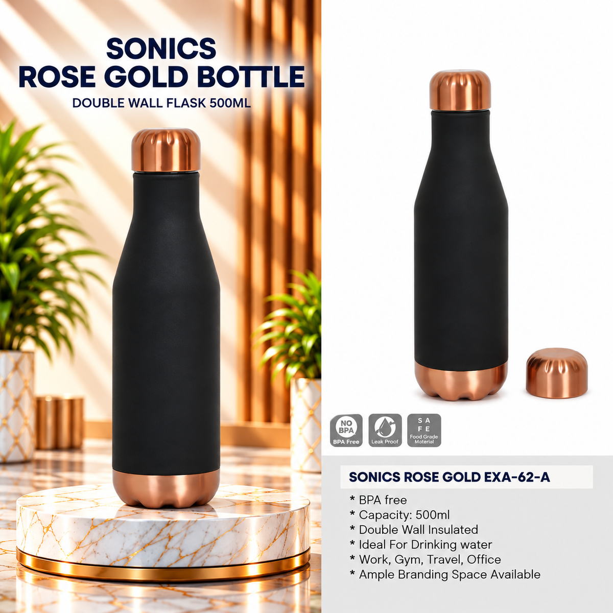 Bottle | Sonics Rose Gold Bottle | EXA-62-A