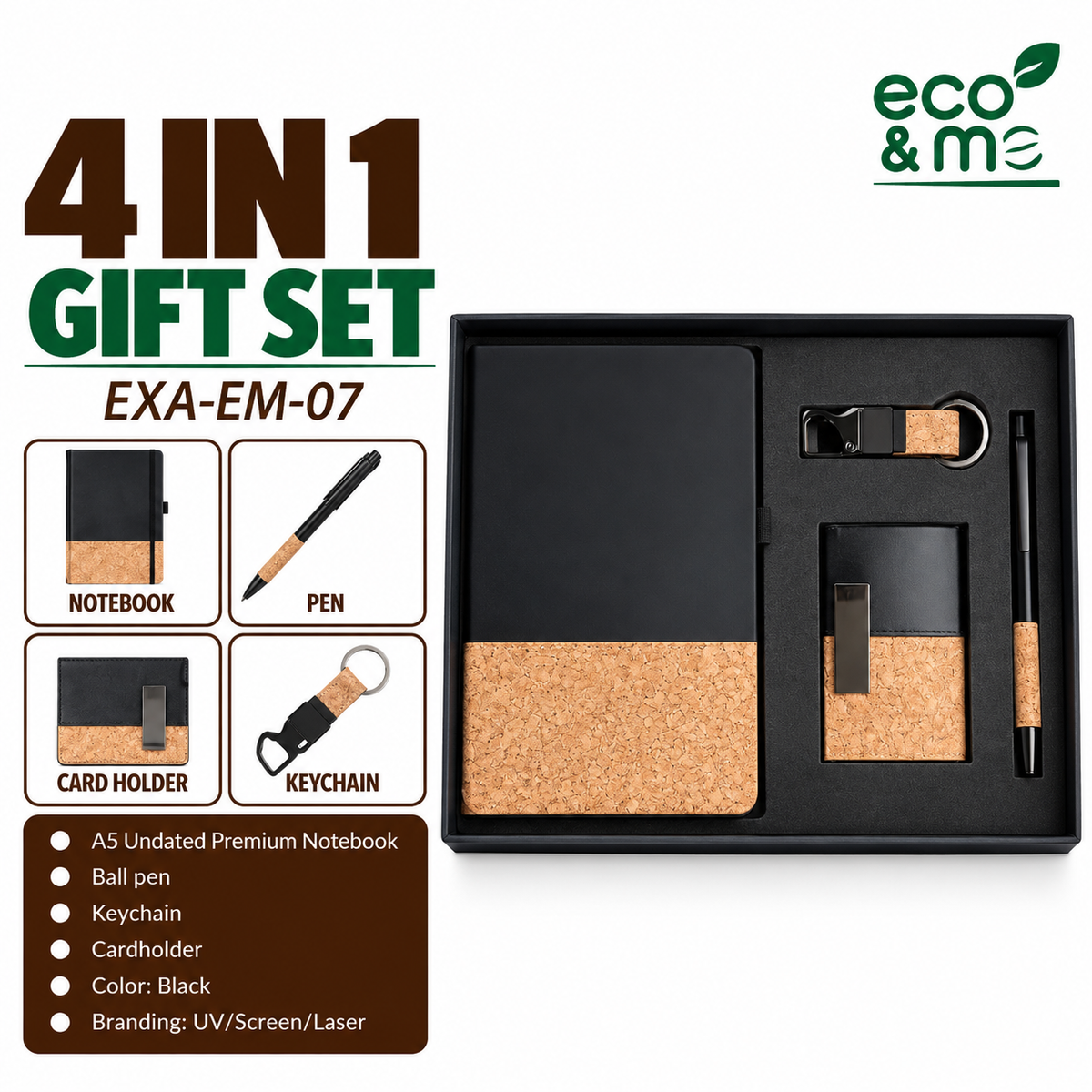 4 in 1 Bamboo Set | Pen, Notebook, Card Holser & Keychain | EXA-EM-07