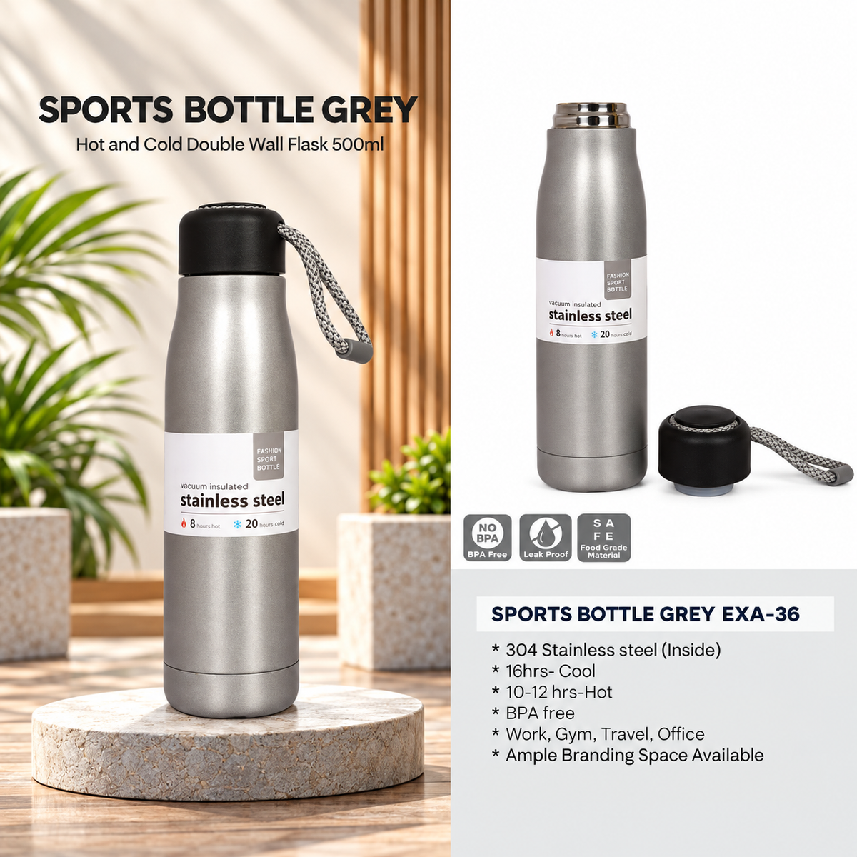 Bottle | Sports Bottle Grey | EXA-36