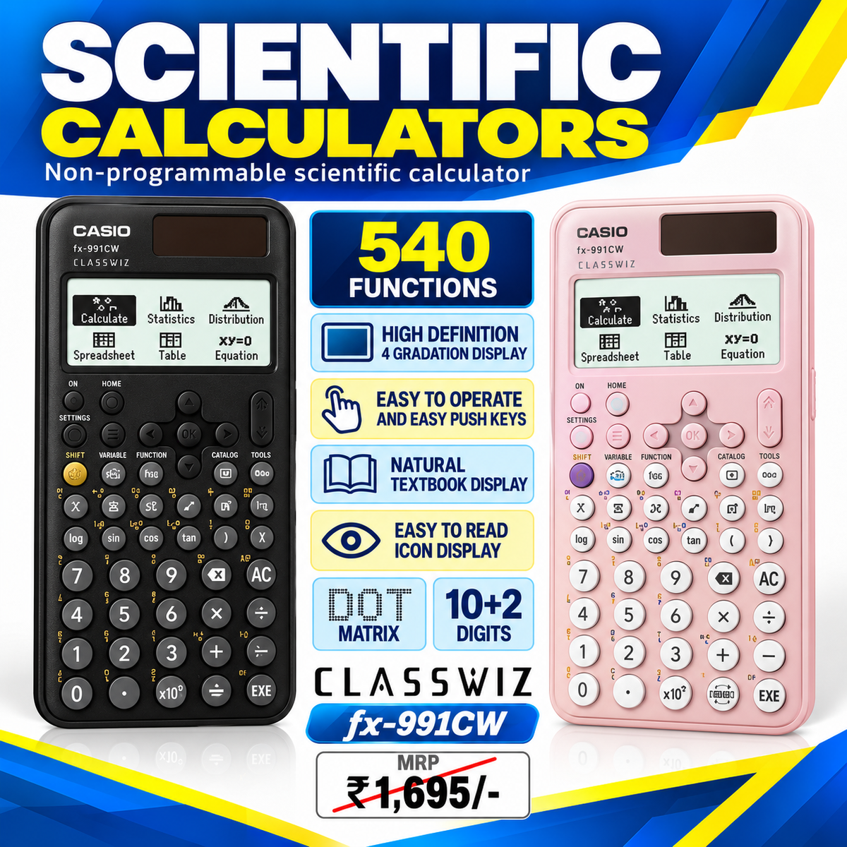 CASIO Calculator | FX-991CW (Dot Matrix) (10+2 Digits) | Scientific Calculator