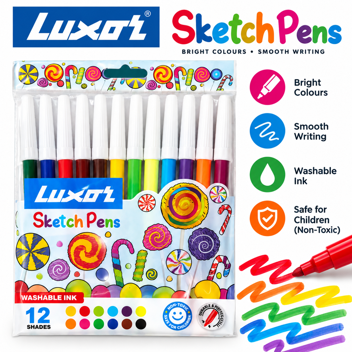 Luxor Sketch Pens 12 colors