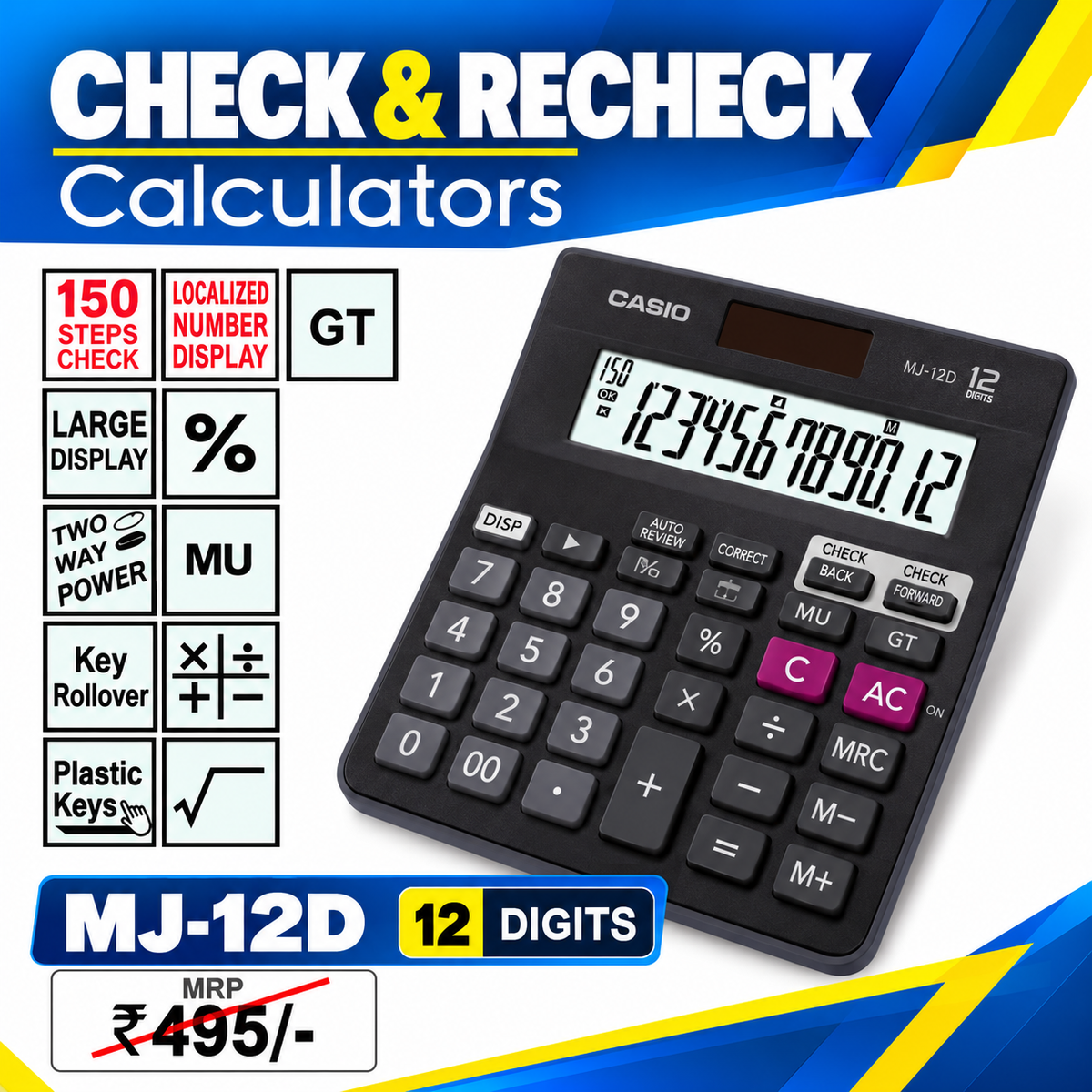 CASIO Calculator | MJ-12D (12 Digits) | Check & Correct Calculators
