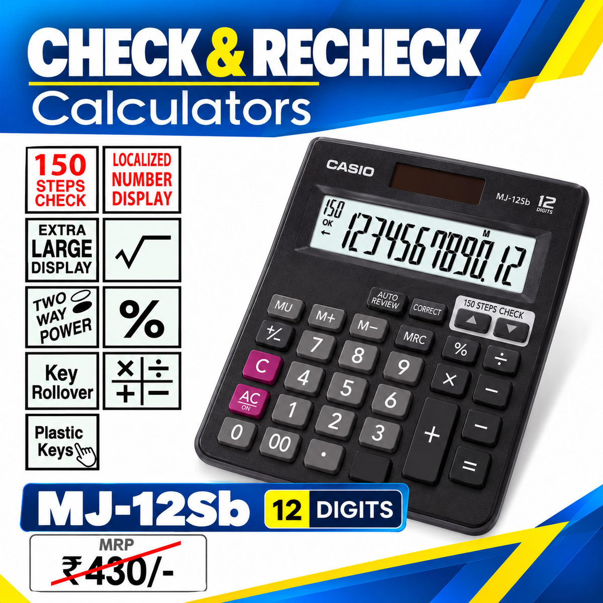 CASIO Calculator | MJ-12Sb (12 Digits) | Check & Correct Calculators