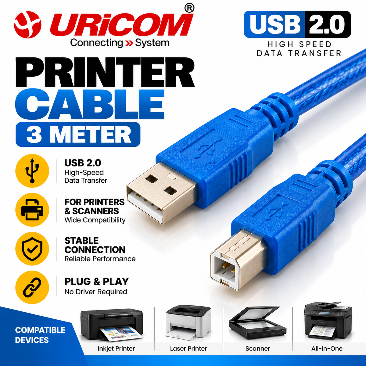 URiCOM Printer Cable 3 meters