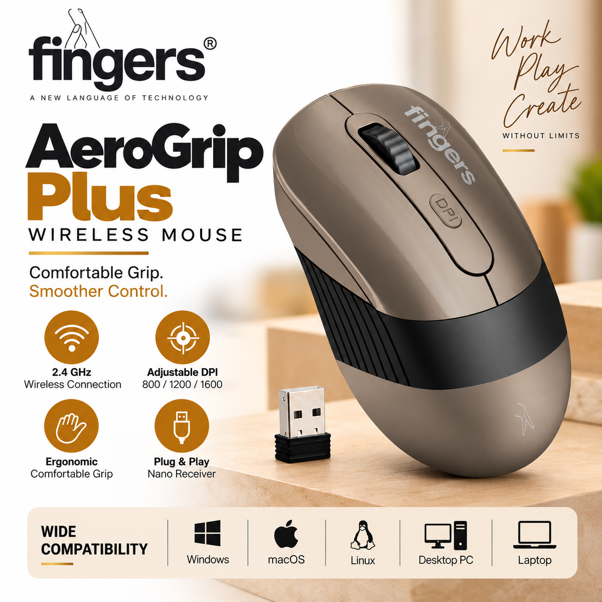 fingers Wireless Mouse - AeroGrip Plus