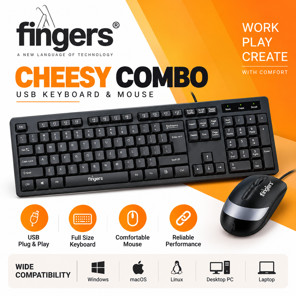 fingers USB Keyboard & Mouse cheesy Combo