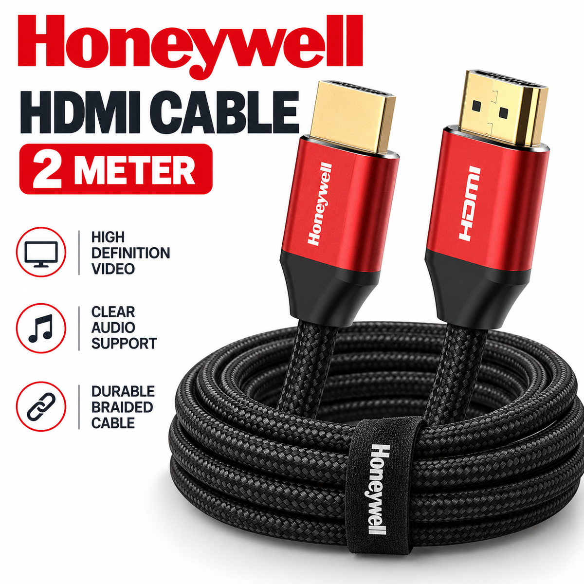 Honeywell HDMI Cable 2.1 with Ethernet, 8k@60Hz, 4k@120Hz UHD Resolution, 2 Mtr(6.6ft), 48 GBPS Transmission Ultra High Speed, Dolby DTS, eARC,3D,Male-to-Male,Compatible with all HDMI-Enabled Devices