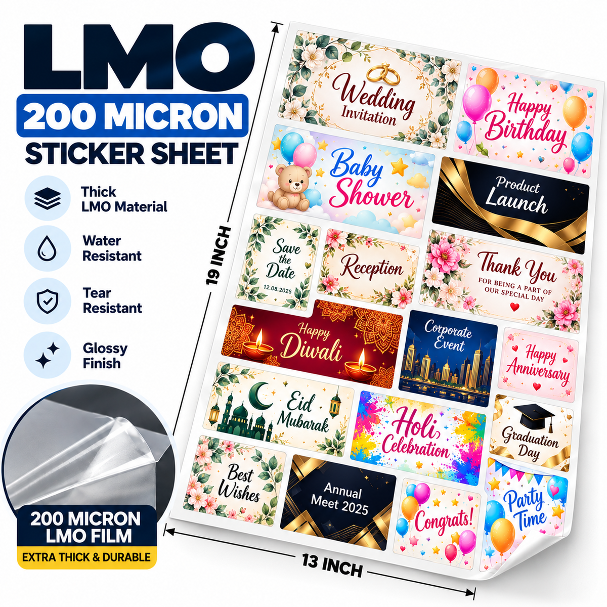 LMO Sticker Sheet 125, 200, 300 Micron